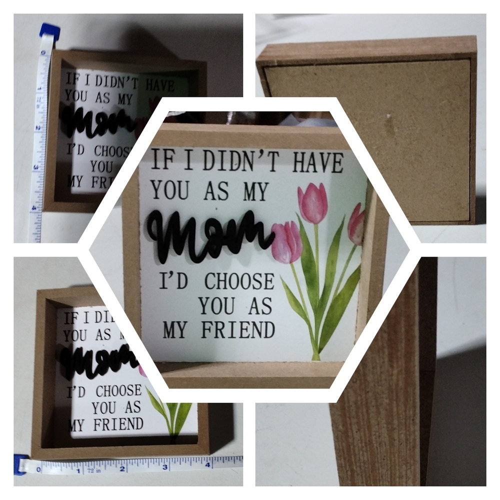 Mother's Day Gift Wood Decor Meme With Tulip Floral Accent Decor For Mom, NEW
